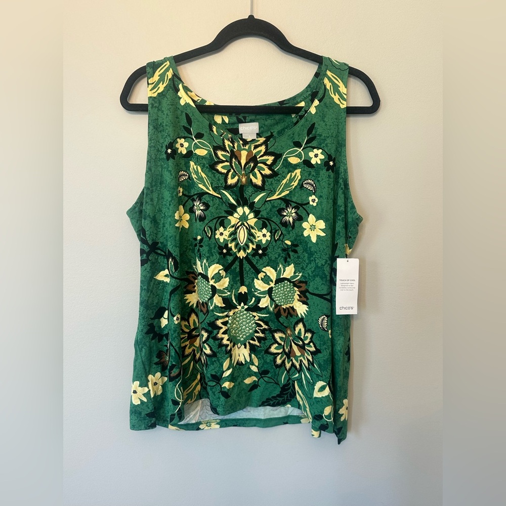 Chico's Vibrant Green and Yellow Floral Tank Top